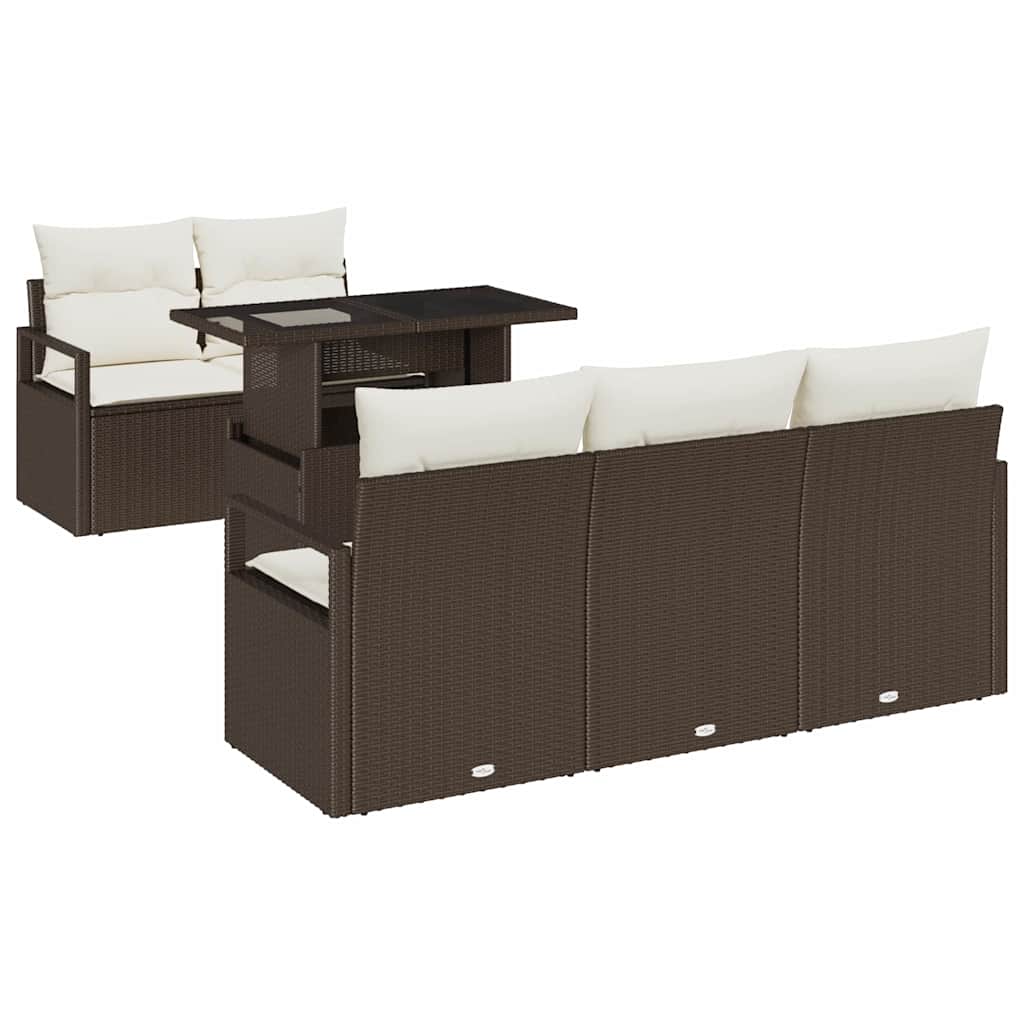 Garten-Sofa-Set mit Speicher 6 pcs Braun Poly Rattan